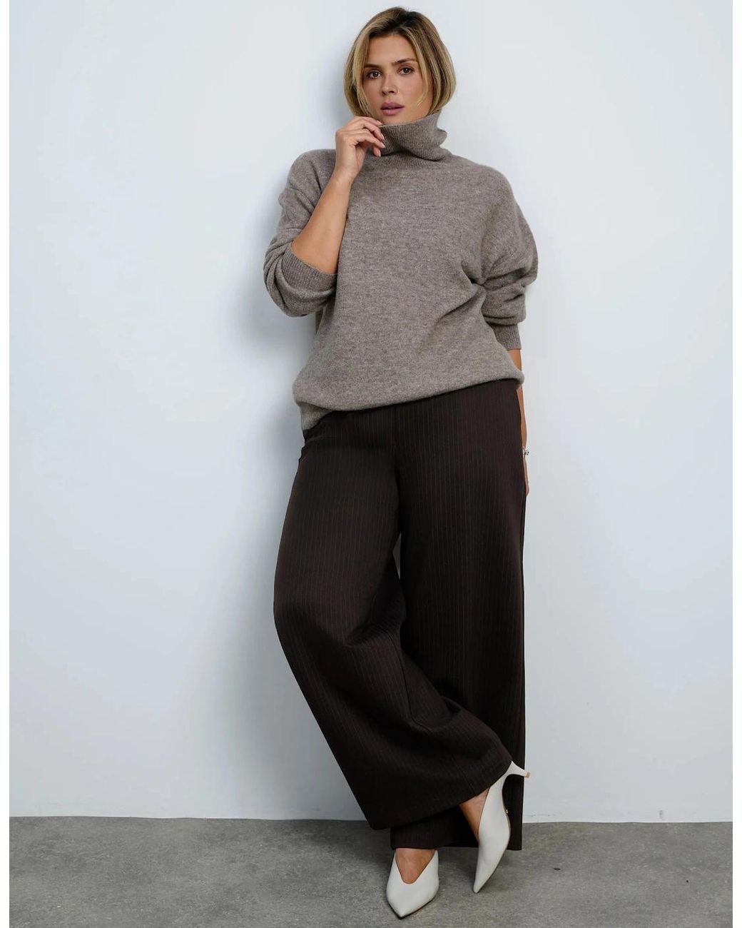 Live Unlimited London Gray Oatmeal Wool Blend Turtle Neck Knitted Jumper