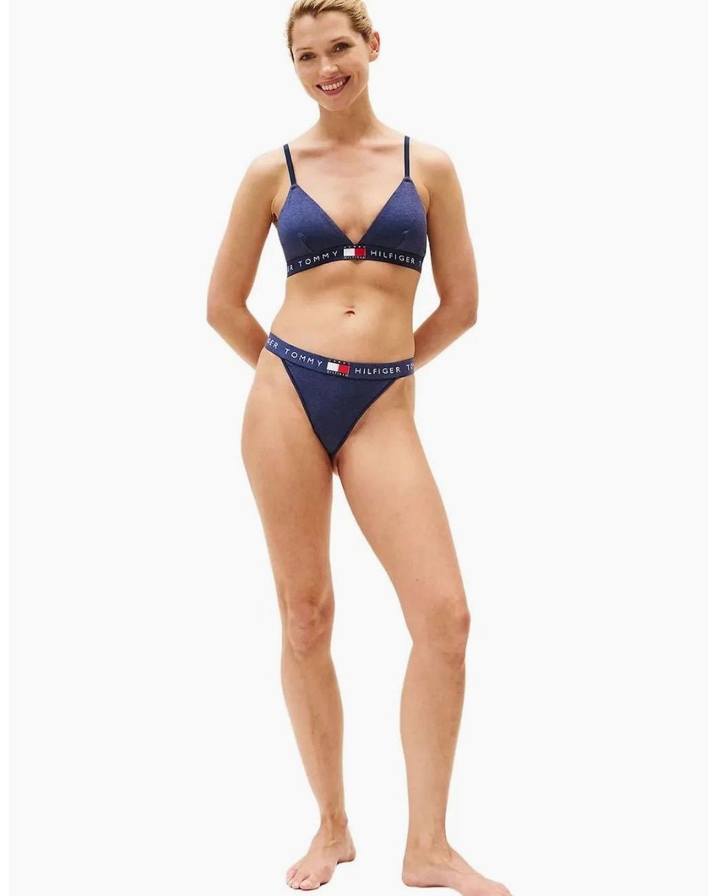 Tommy Hilfiger Blue Heritage Logo Rp Triangle Bra, Heather