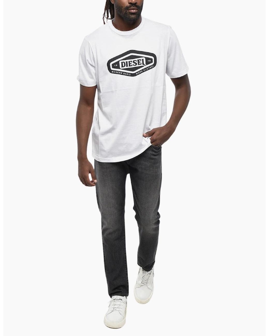 DIESEL White Modern Basic Logo T-Shirt for men