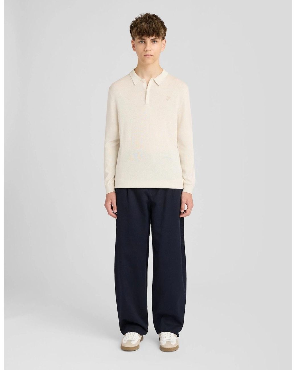 Lyle & Scott White Long Sleeve Cotton Polo Shirt for men