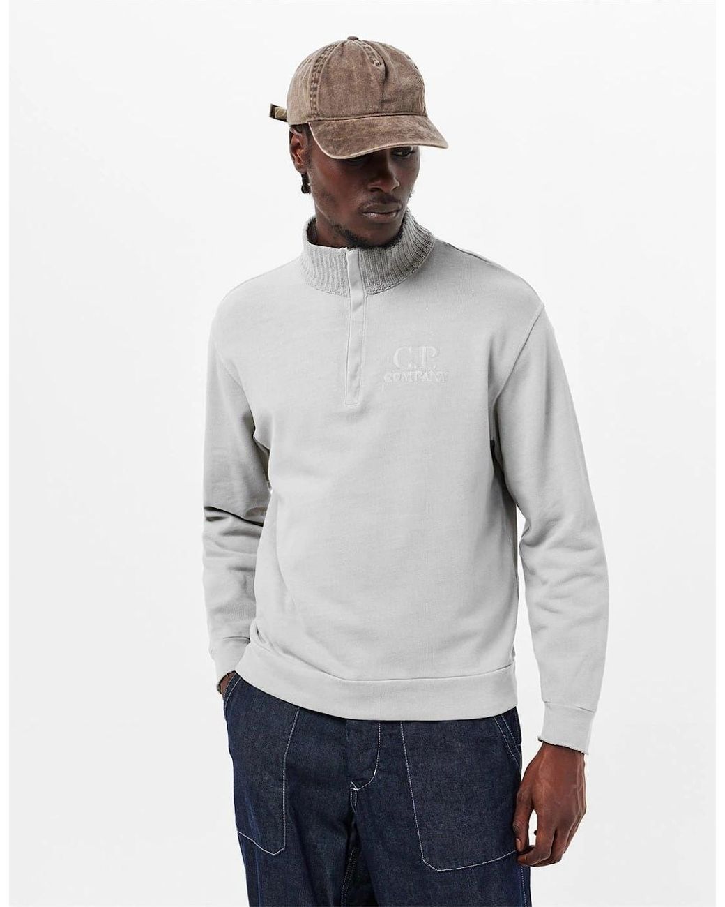 C P Company Gray Polo Collar Sweatshirt for men