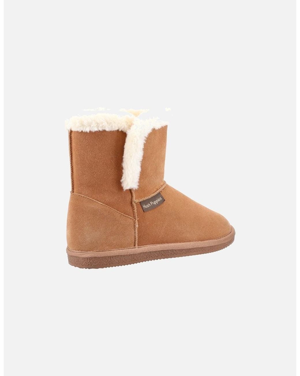 Hush Puppies White Ashleigh Suede And Faux Fur Tan Slippers