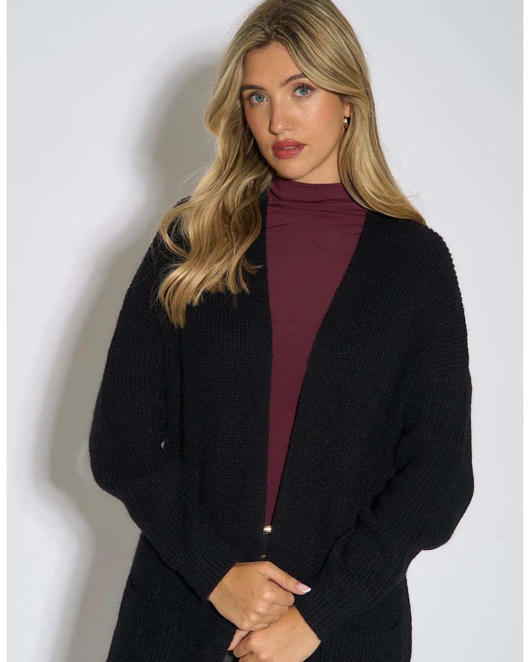 Gini London Black Edge To Edge Longline Knit Cardigan