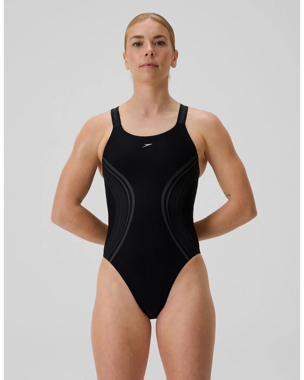 Speedo Blue Ladies Printed Performance Muscleback One Piece Swimsuit