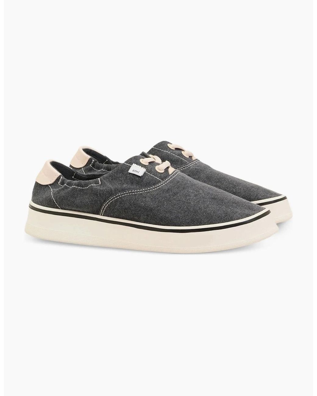 AMI Black Washed Canvas Tennis Sneakers for men