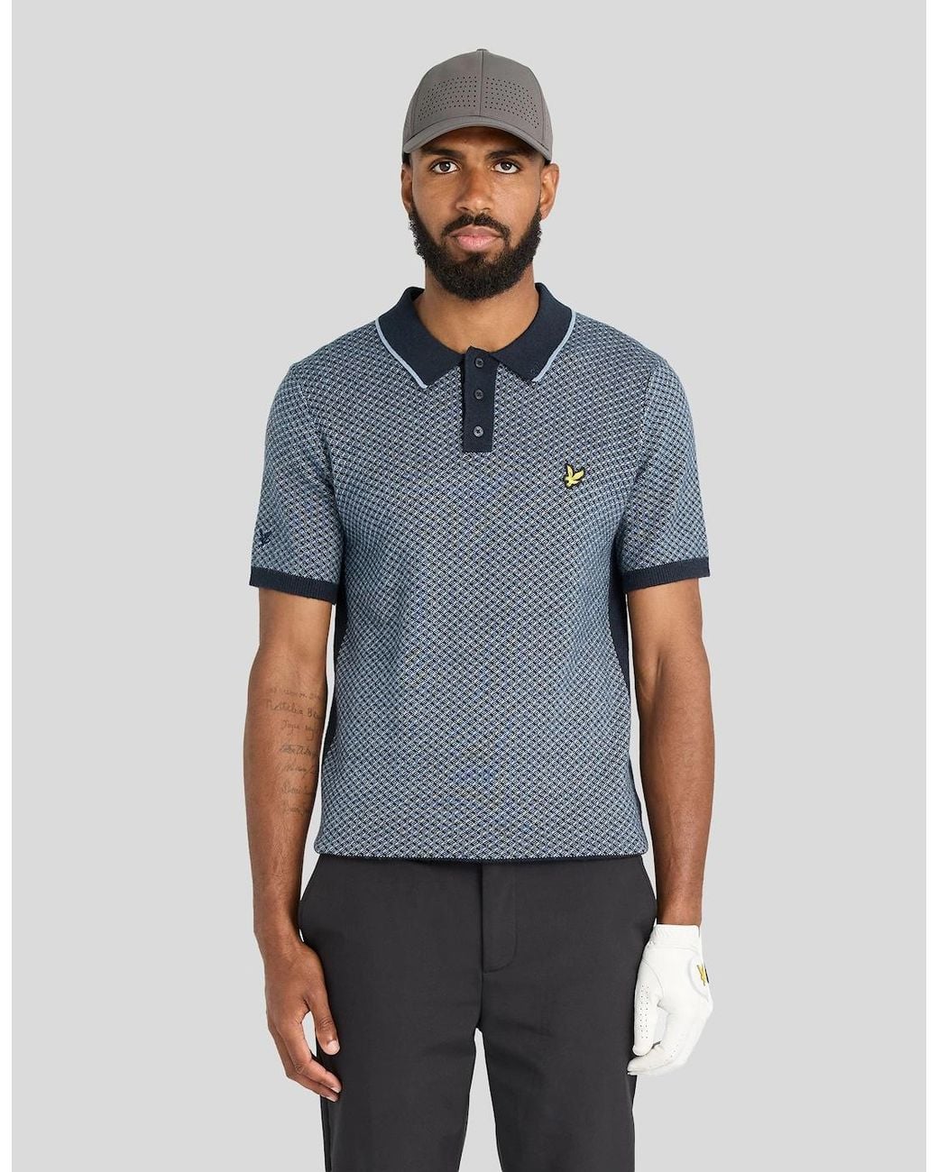 Lyle & Scott Blue Cashmere Blend Cross Hatch Polo Shirt for men