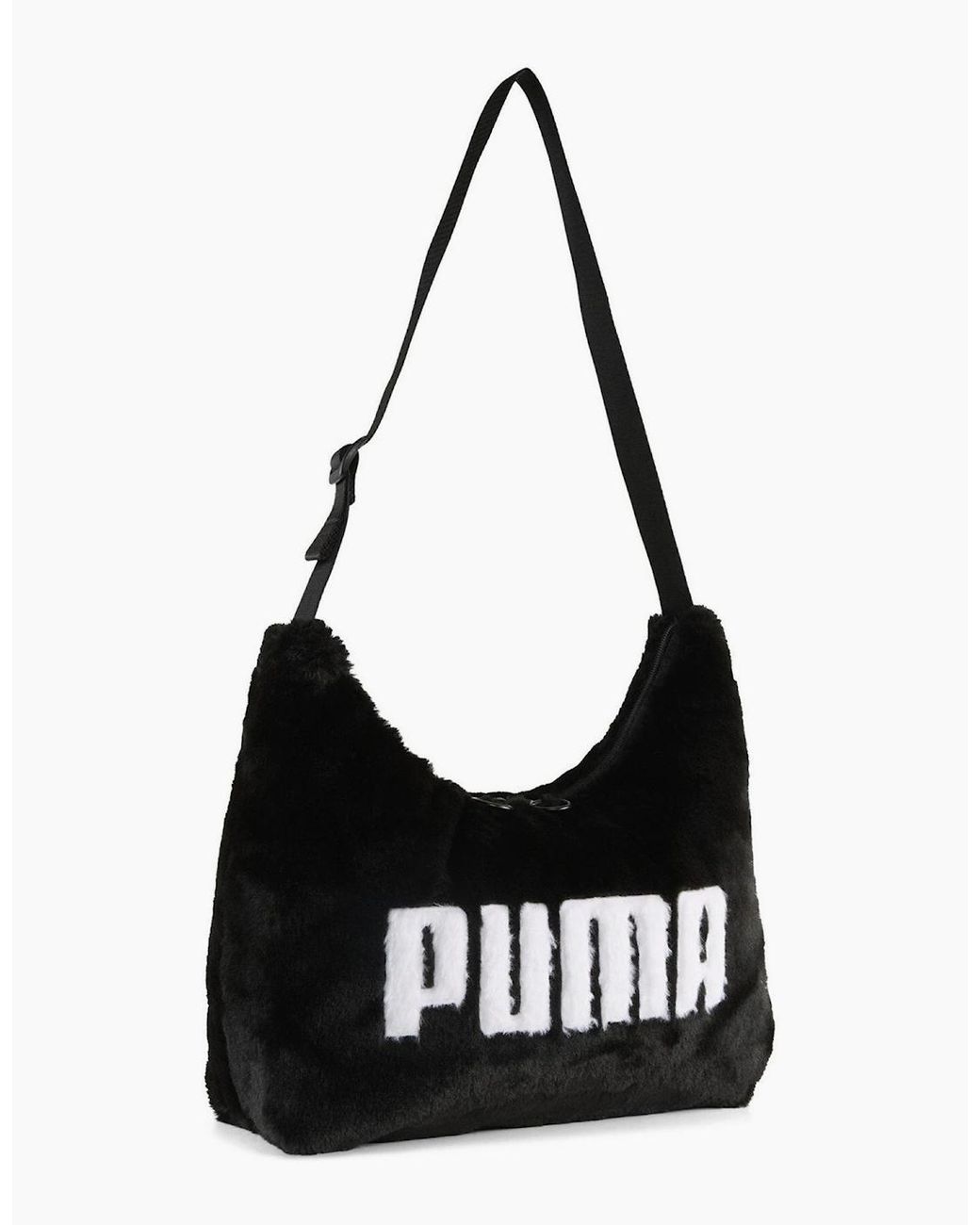 PUMA Black Up Faux Fur Slouchy Hobo Bag