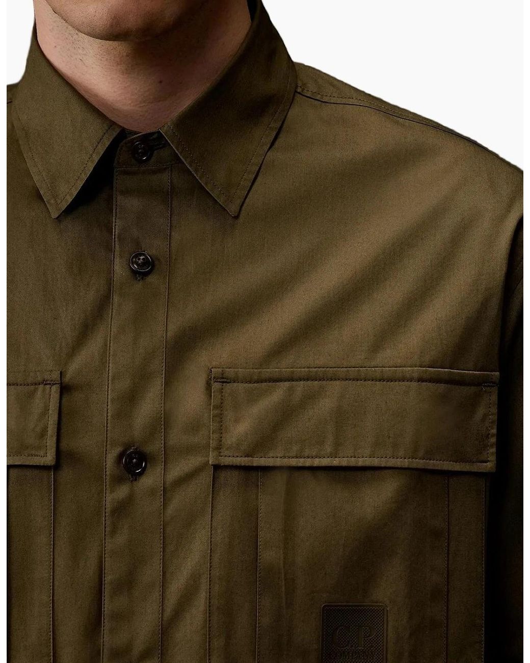 C P Company Green Metropolis Short Sleeve Gabardine Shirt for men
