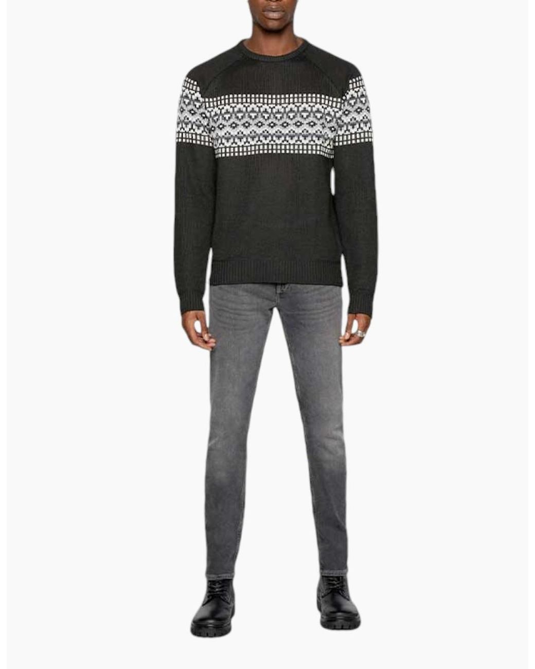 Brave Soul Gray Pullover Jumper Funnel Neck Knitted Top Warm Christmas Sweaters for men