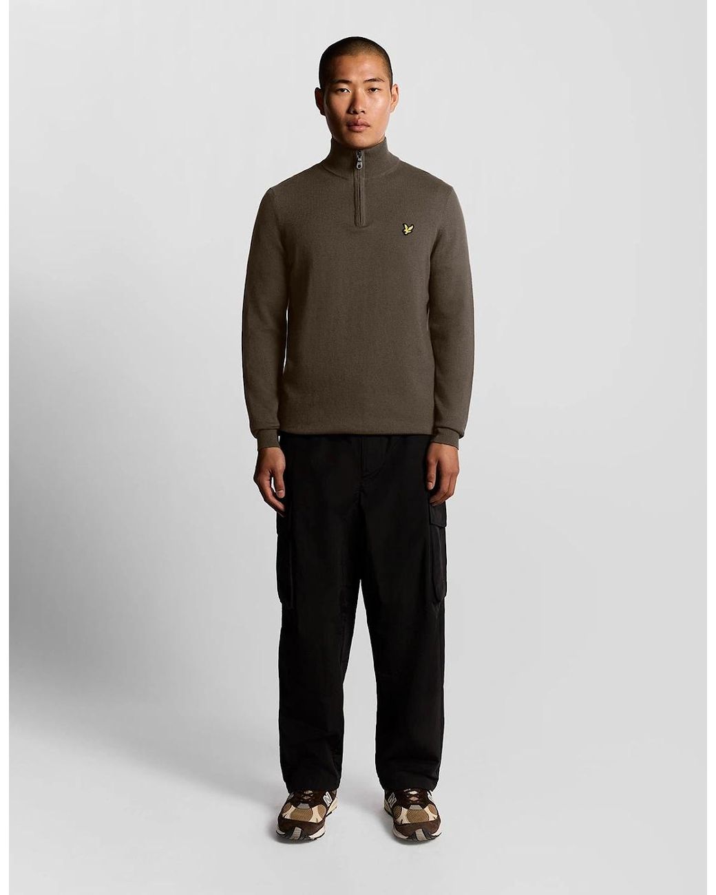 Lyle & Scott Brown Cotton Merino 1/4 Zip Jumper for men