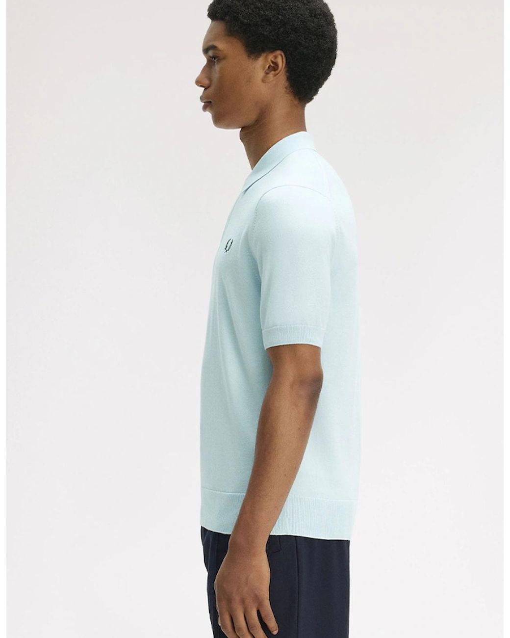 Fred Perry Blue Long Staple Cotton Knitted Shirt