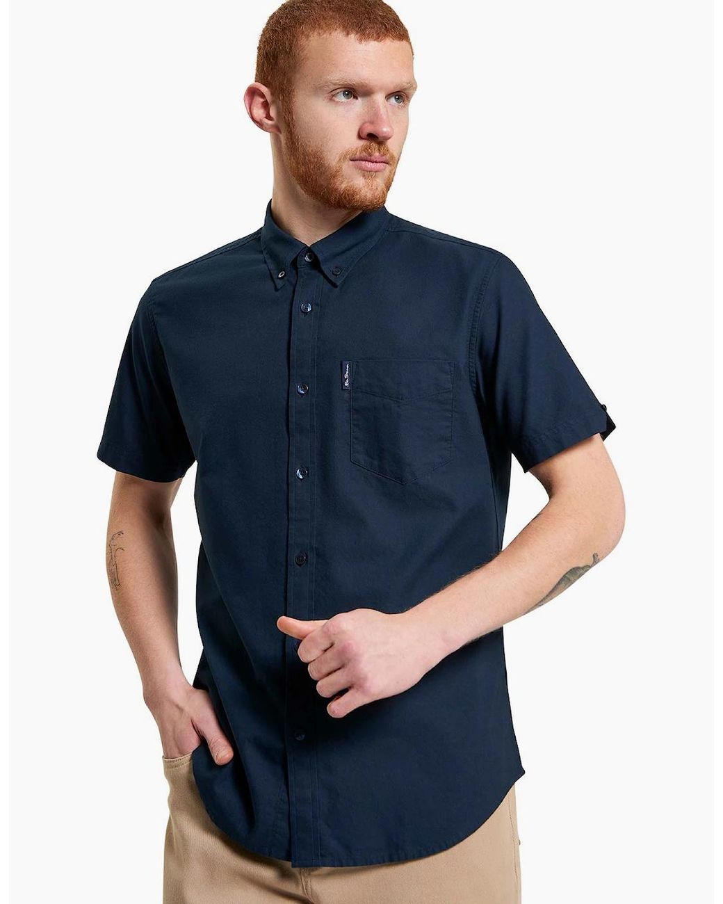 Ben Sherman Blue Signature Oxford Short Sleeve Shirt for men