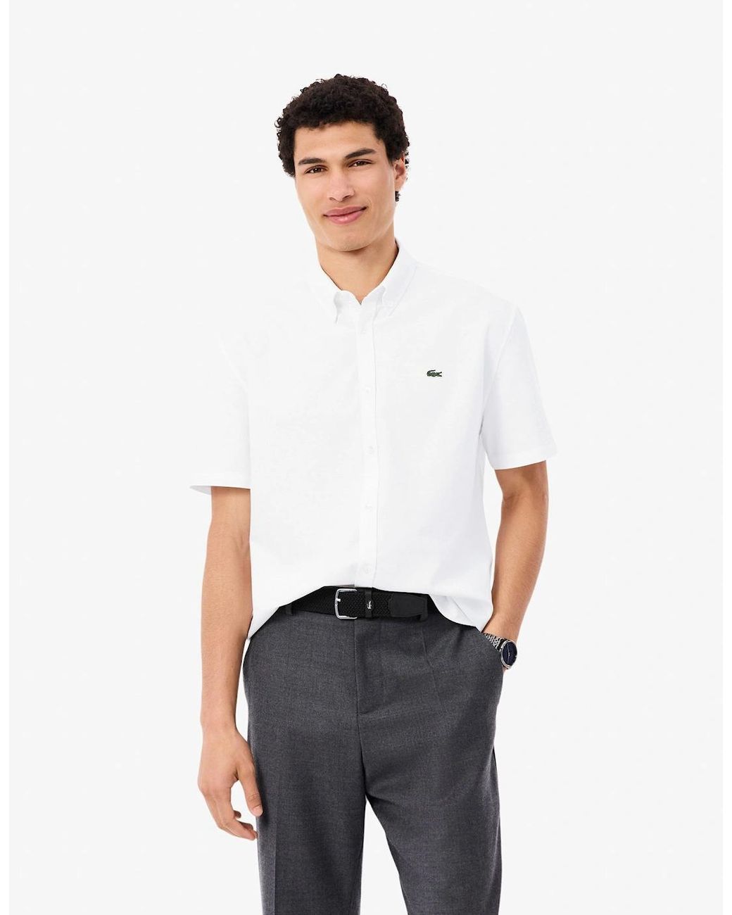 Lacoste White Regular Fit Oxford Shirt for men