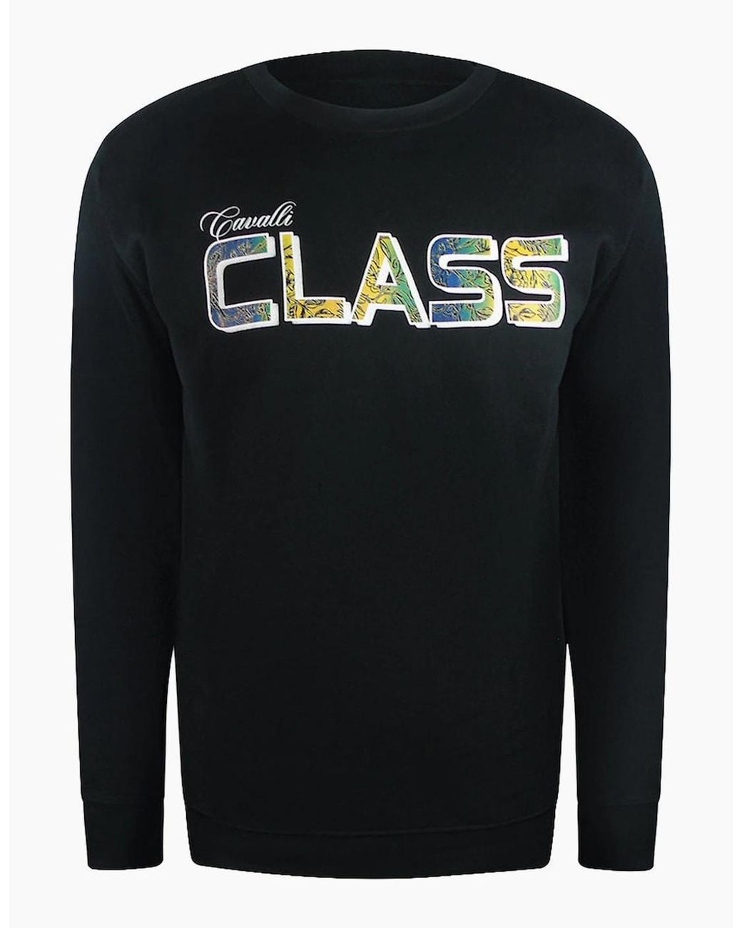 Roberto Cavalli Black Cavalli Class Vibrant Floral Logo Round Neck Sweatshirt for men