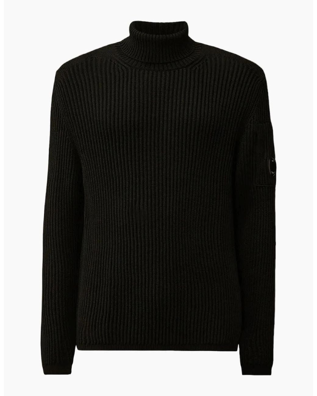 C P Company Black Re-Wool Turtleneck Lens Knit for men