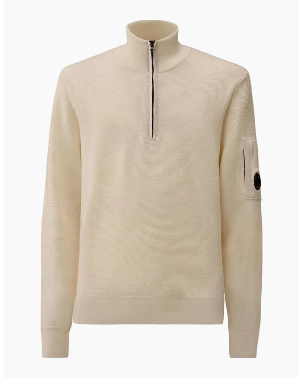 C P Company Natural Re-Wool Quarter Zip Lens Knit for men
