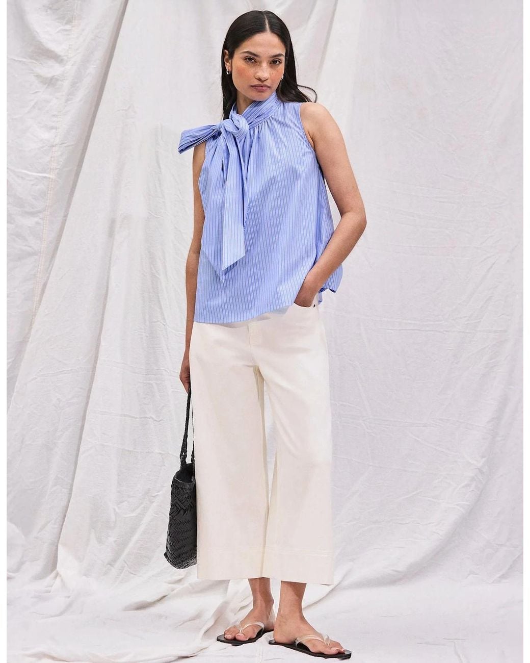 Ro&zo Blue Striped Bow-Detail Sleeveless Blouse
