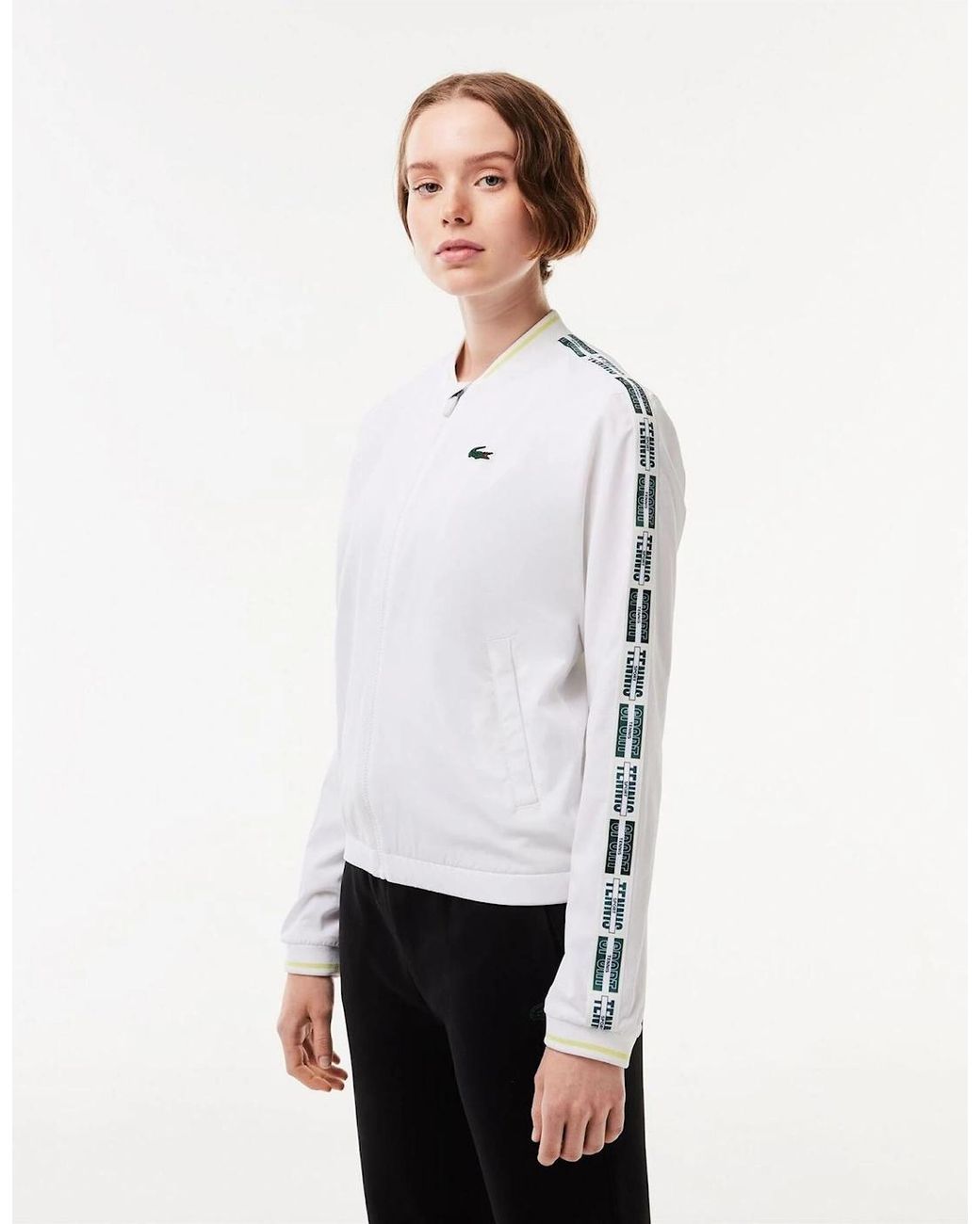 Lacoste Gray Crocodile Logo Bomber Collar Athletic Top