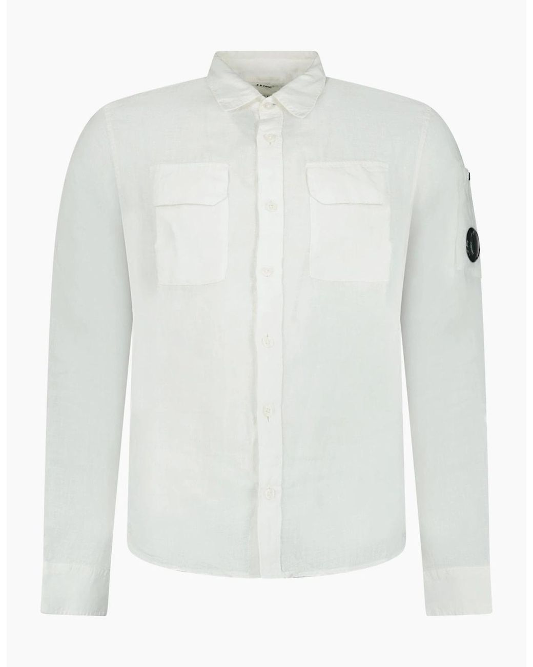 C P Company White Linen Lens Safari Shirt for men