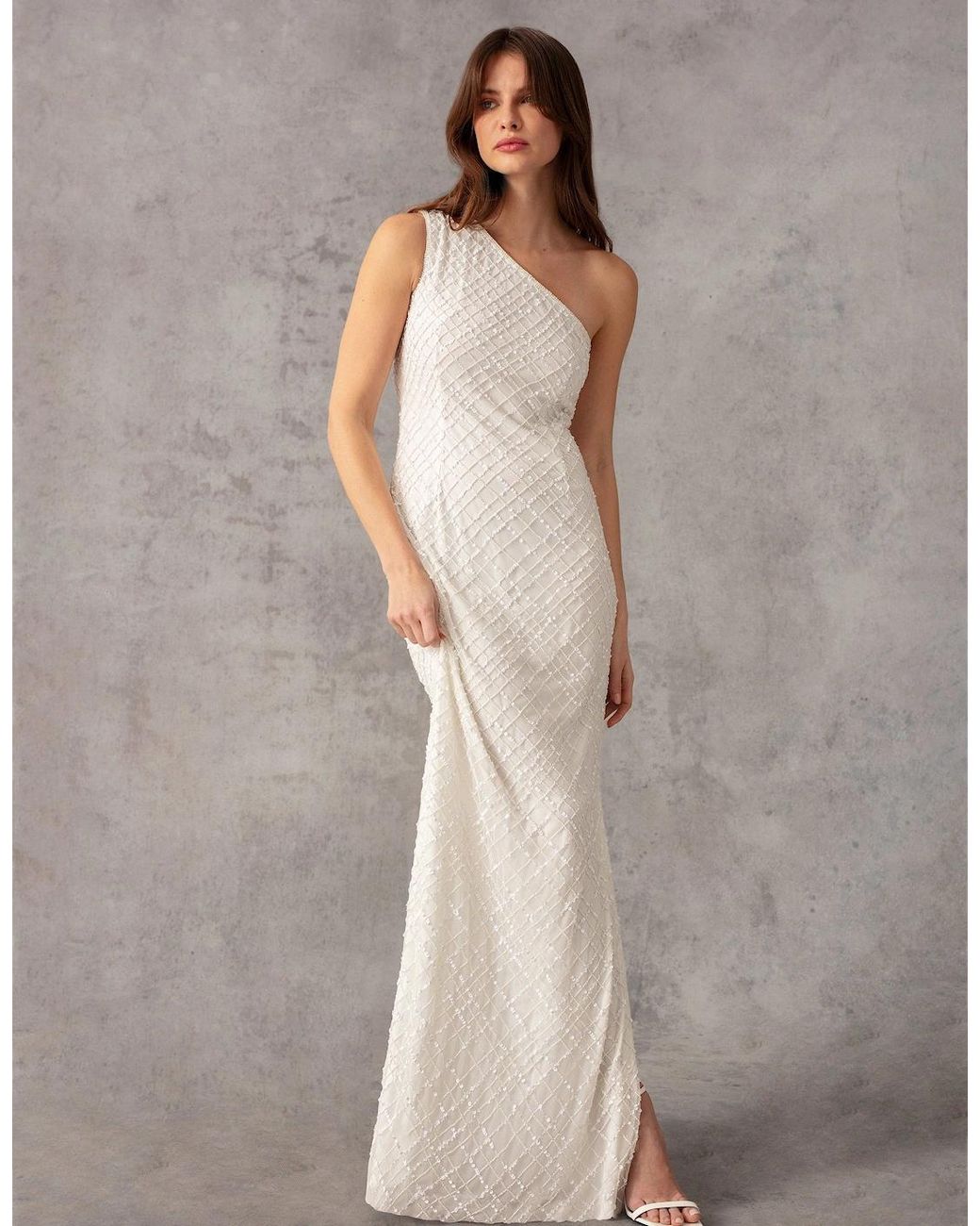 Ro&zo White One Shoulder Beaded Dress