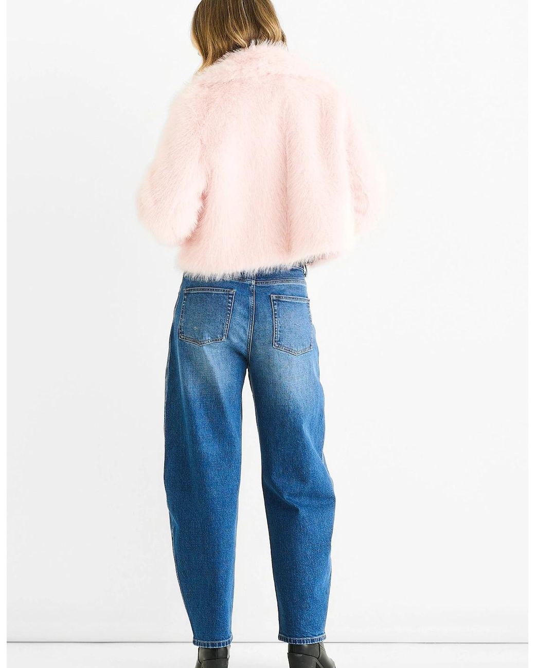 Gini London Blue Faux Fur Lapel Short Jacket