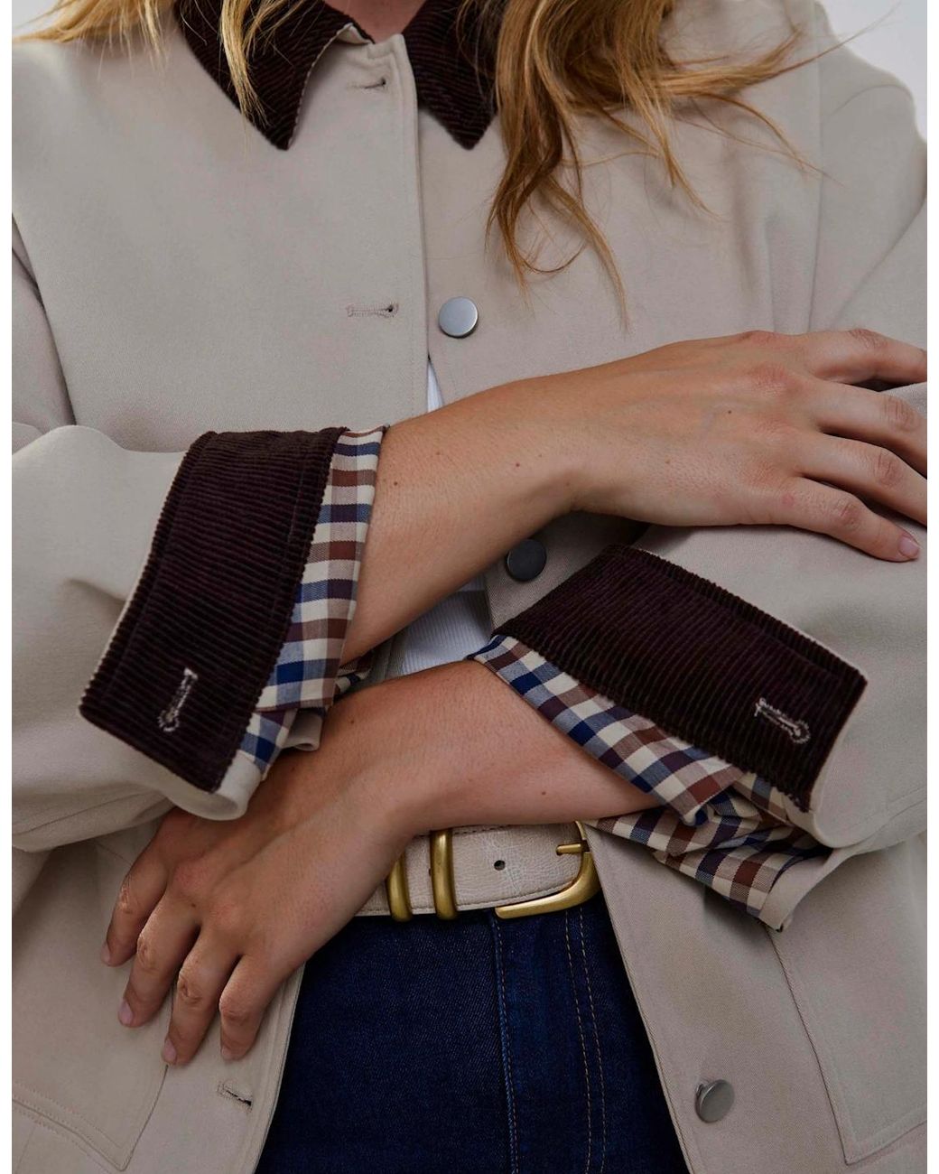 Live Unlimited London White Oatmeal Cord Collar Jacket