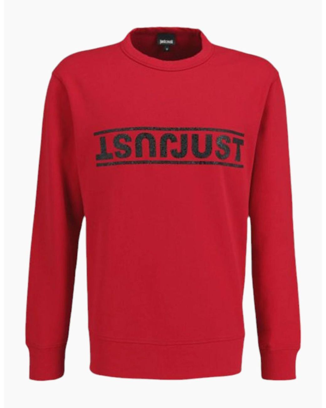 Just Cavalli Red S01Gu0031 Sweatshirt Printed Crew Neck Casual Pullover Jumper for men