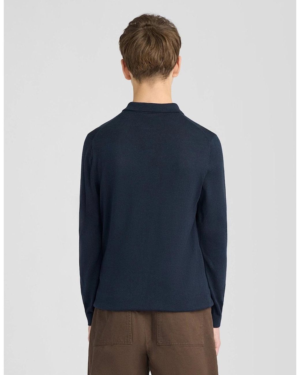 Lyle & Scott Blue Long Sleeve Cotton Polo Shirt for men