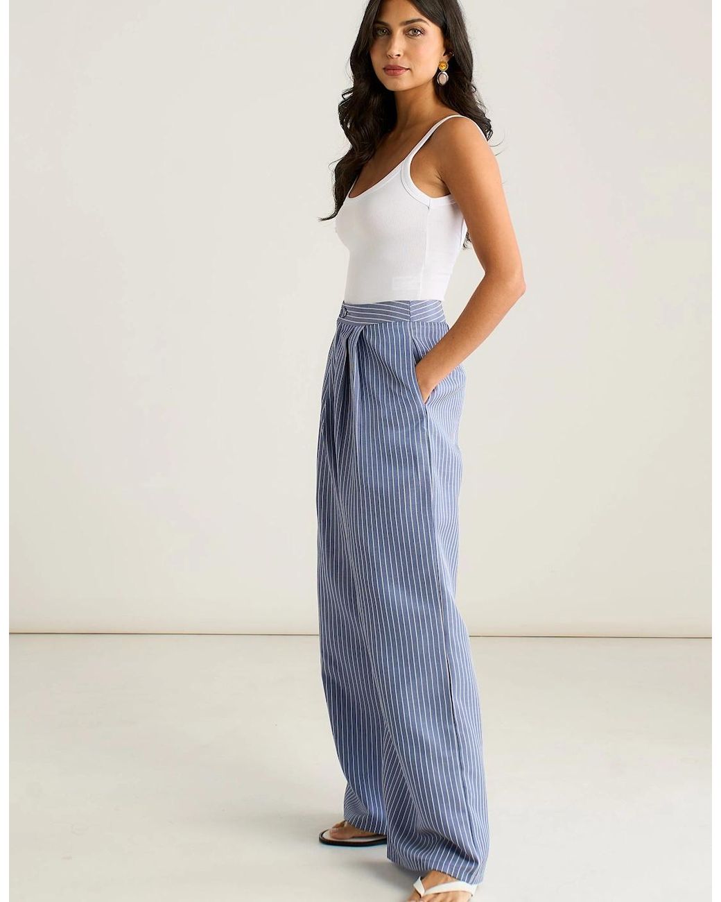 Gini London Blue Wide Leg Pleat Front Formal Trousers