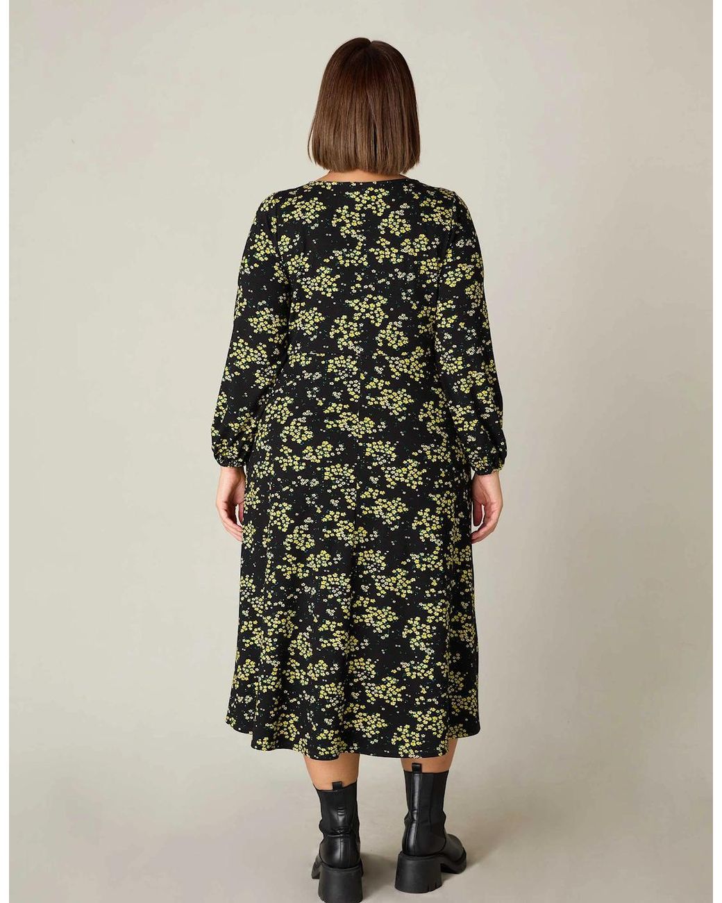 Live Unlimited London Green Ditsy Print Jersey Gathered Waist Midi Dress