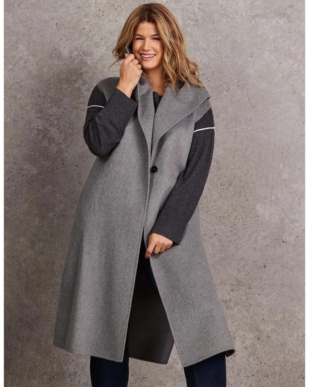 Live Unlimited London Gray Longline Sleeveless Wool Coat