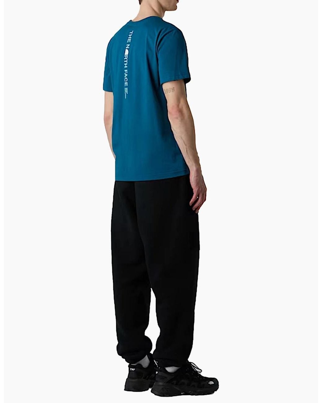 The North Face Blue Vertical Logo T-Shirts Crew Neck Short Sleeve Soft Cotton Tee for men