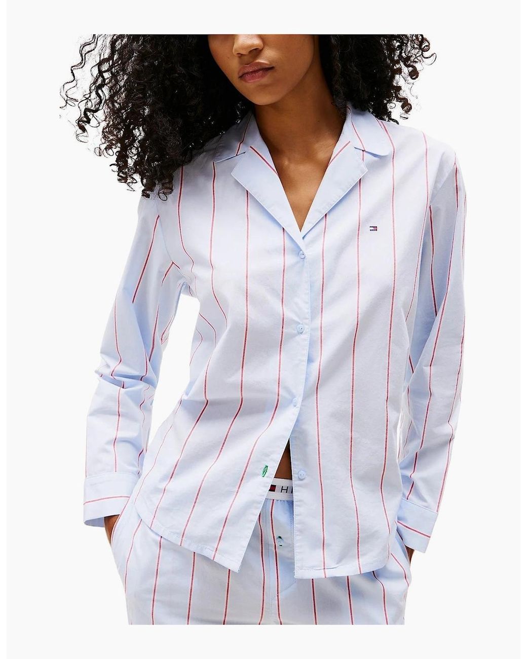Tommy Hilfiger White Heritage Stripe Woven Poplin Pyjama Shirt, Sweet