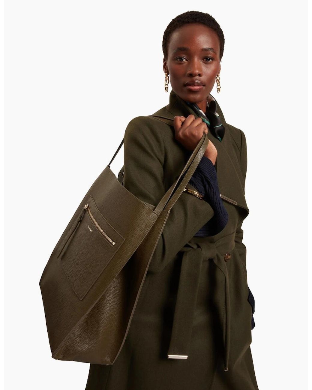 Ted Baker Natural Soft Slouch Large Khaki Leather Tote