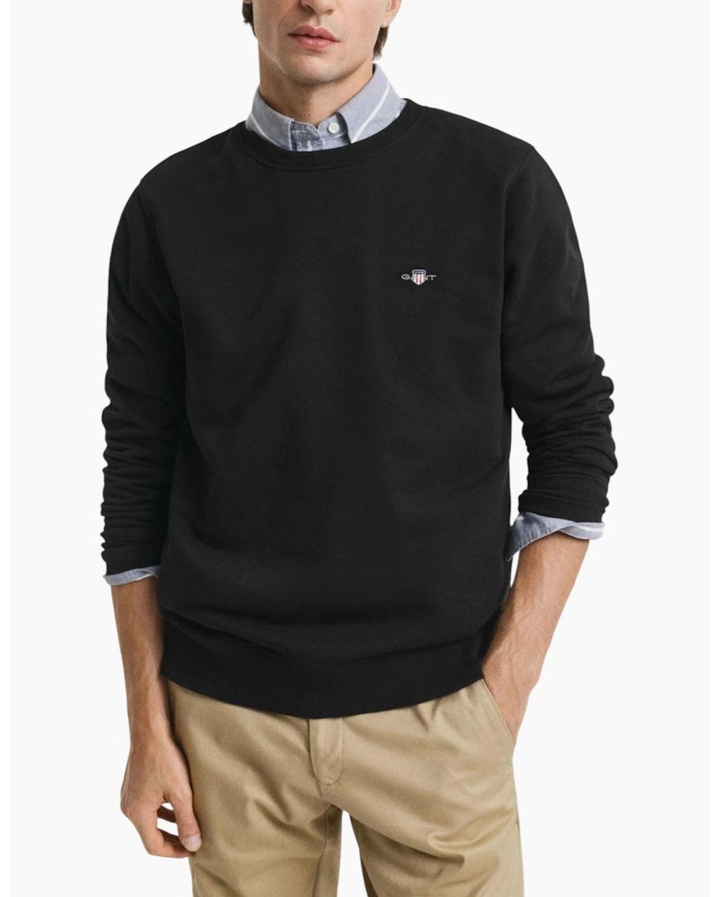 Gant Black Shield Crew Neck Sweatshirt Pullover French Terry Graphic Embroidered for men