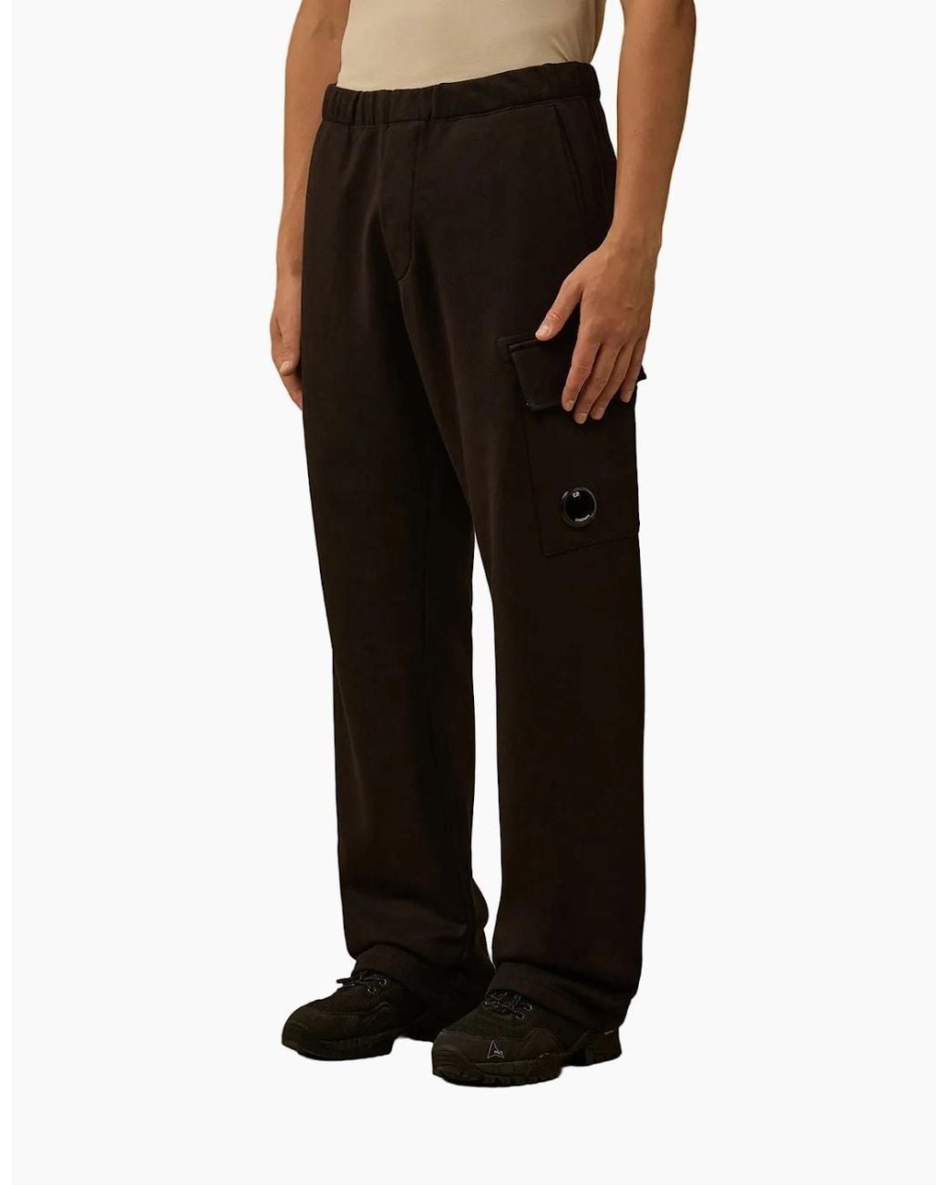 C P Company Black Diagonal Raised Fleece Lens Sweatpants for men