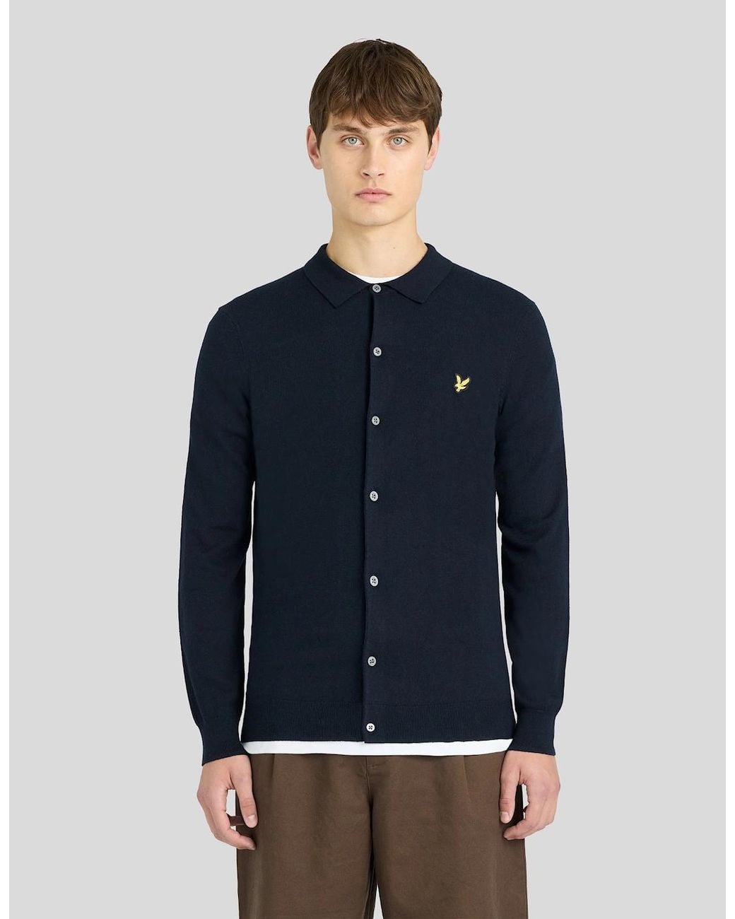 Lyle & Scott Blue Cotton Merino Knitted Shirt for men