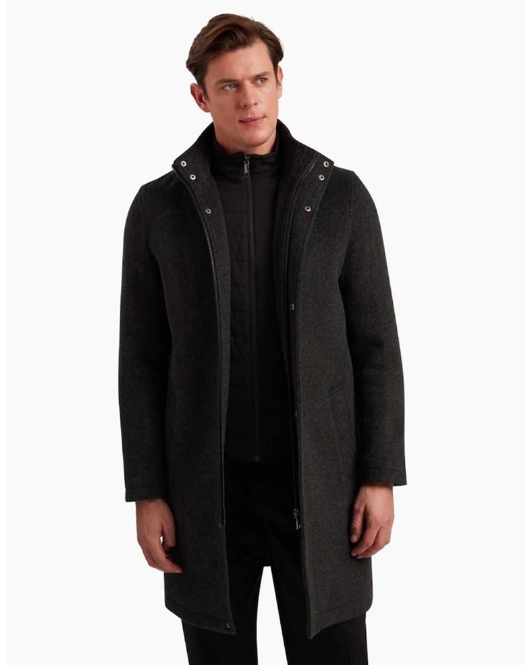 Ted Baker Black Ederson Wool Blend Funnel Neck Coat for men