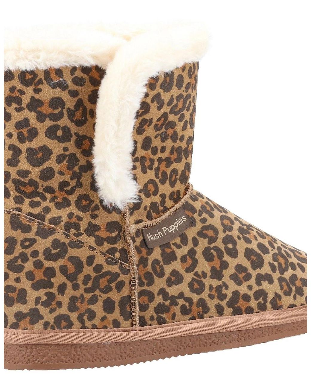 Hush Puppies Natural Ashleigh Suede And Faux Fur Leopard Slippers