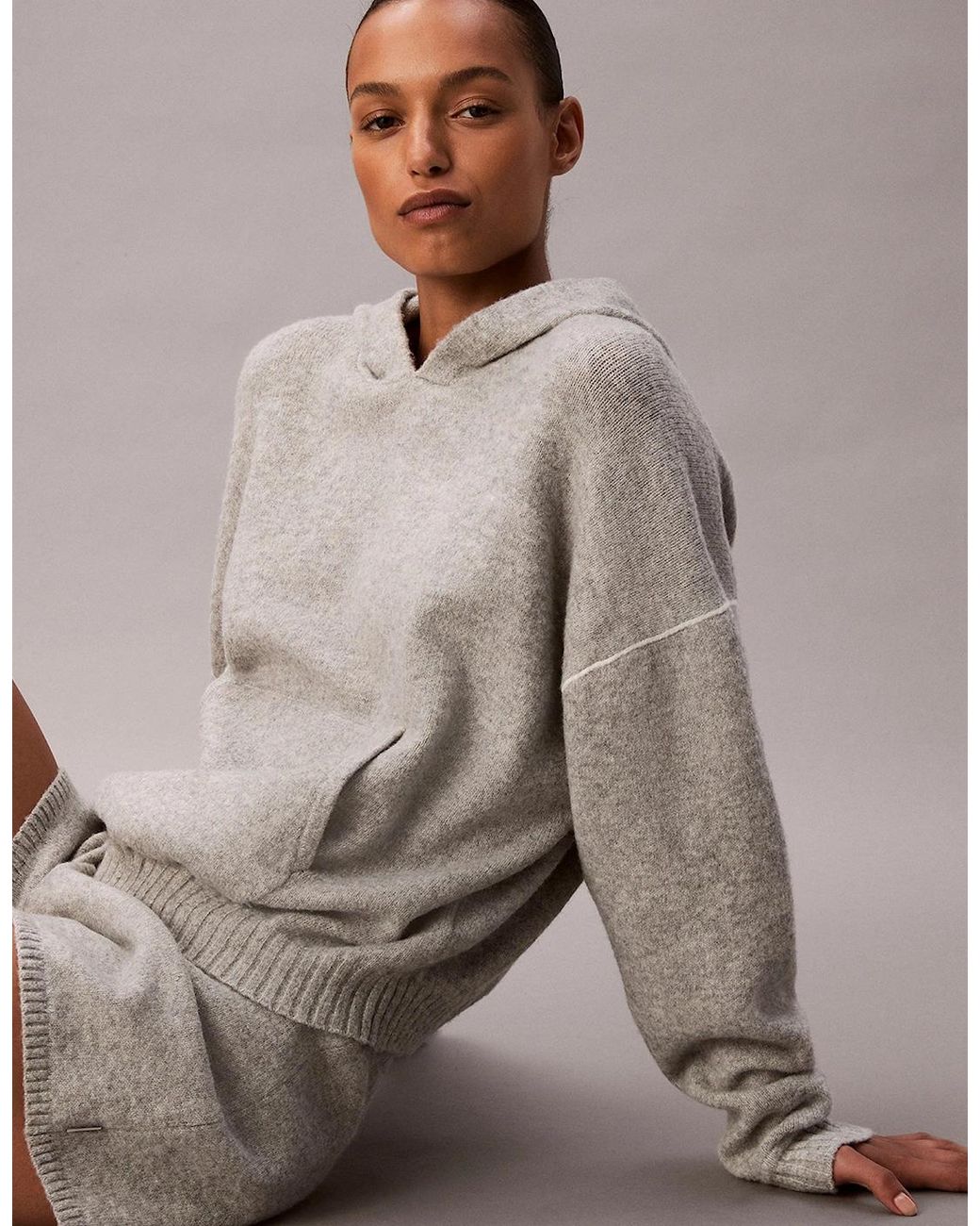 Calvin Klein Gray Plush Hoodie Plush Terry Heather