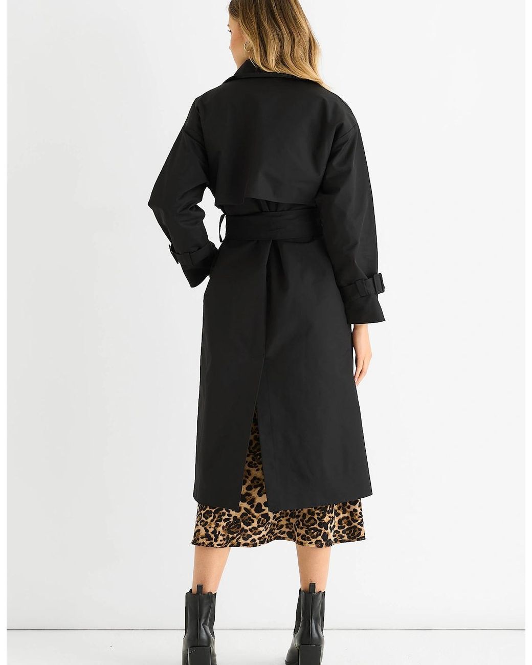Gini London Black Double Breast Longline Belted Trench Coat