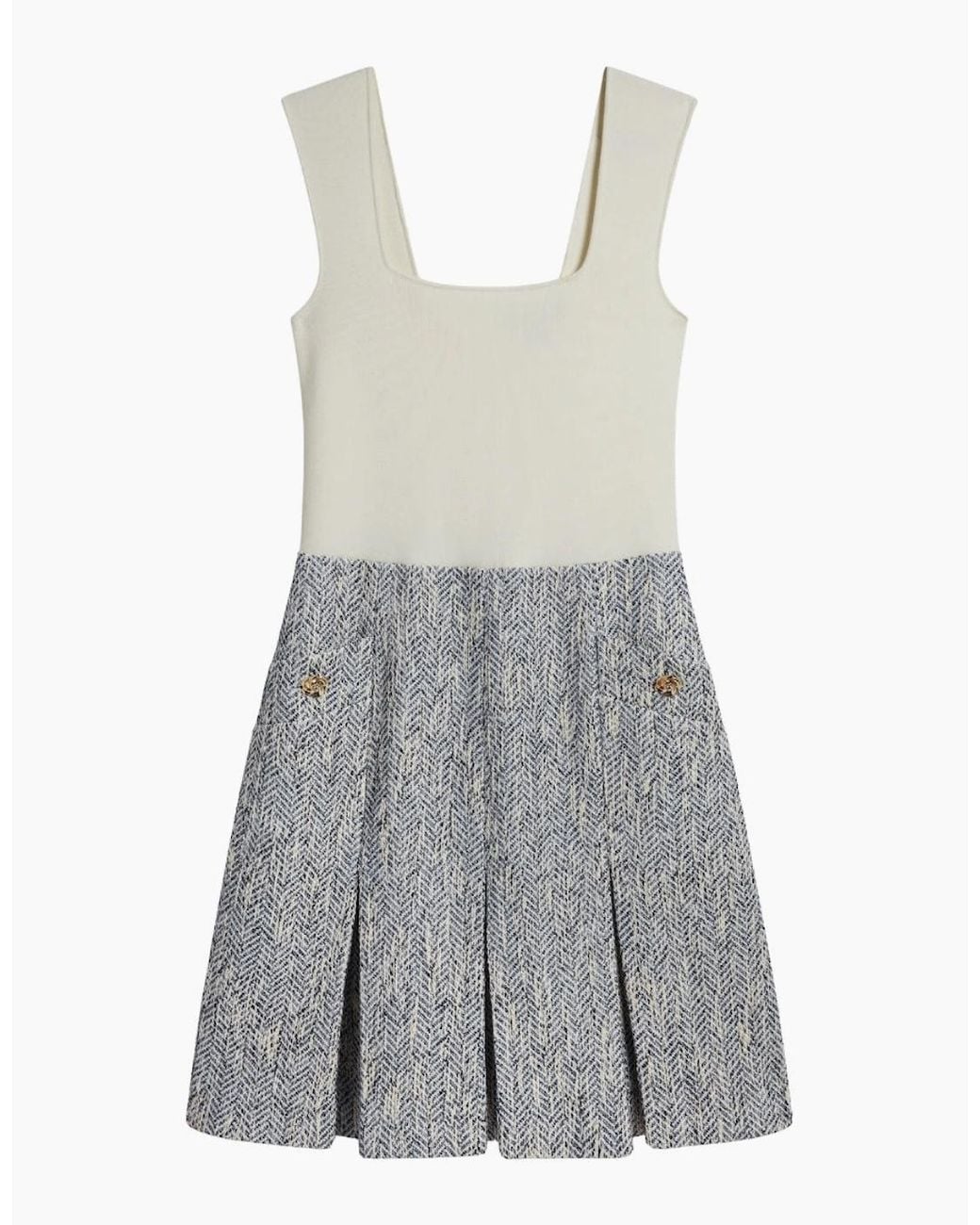 Ted Baker Gray Vulpam Sleeveless Knit Bodice Boucle Light Dress