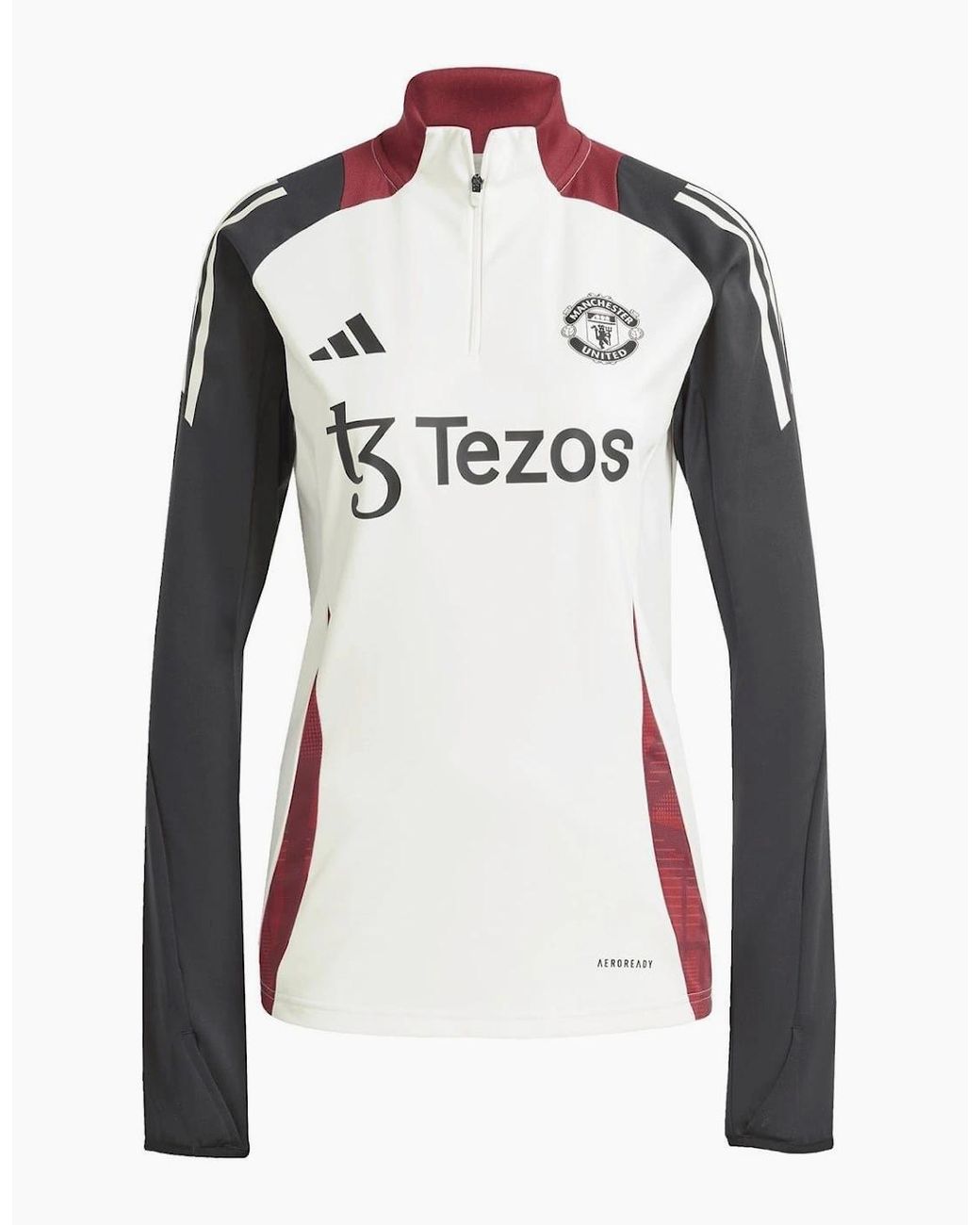 Adidas Black Manchester United Zip Neck Raglan Sleeve Athletic Top