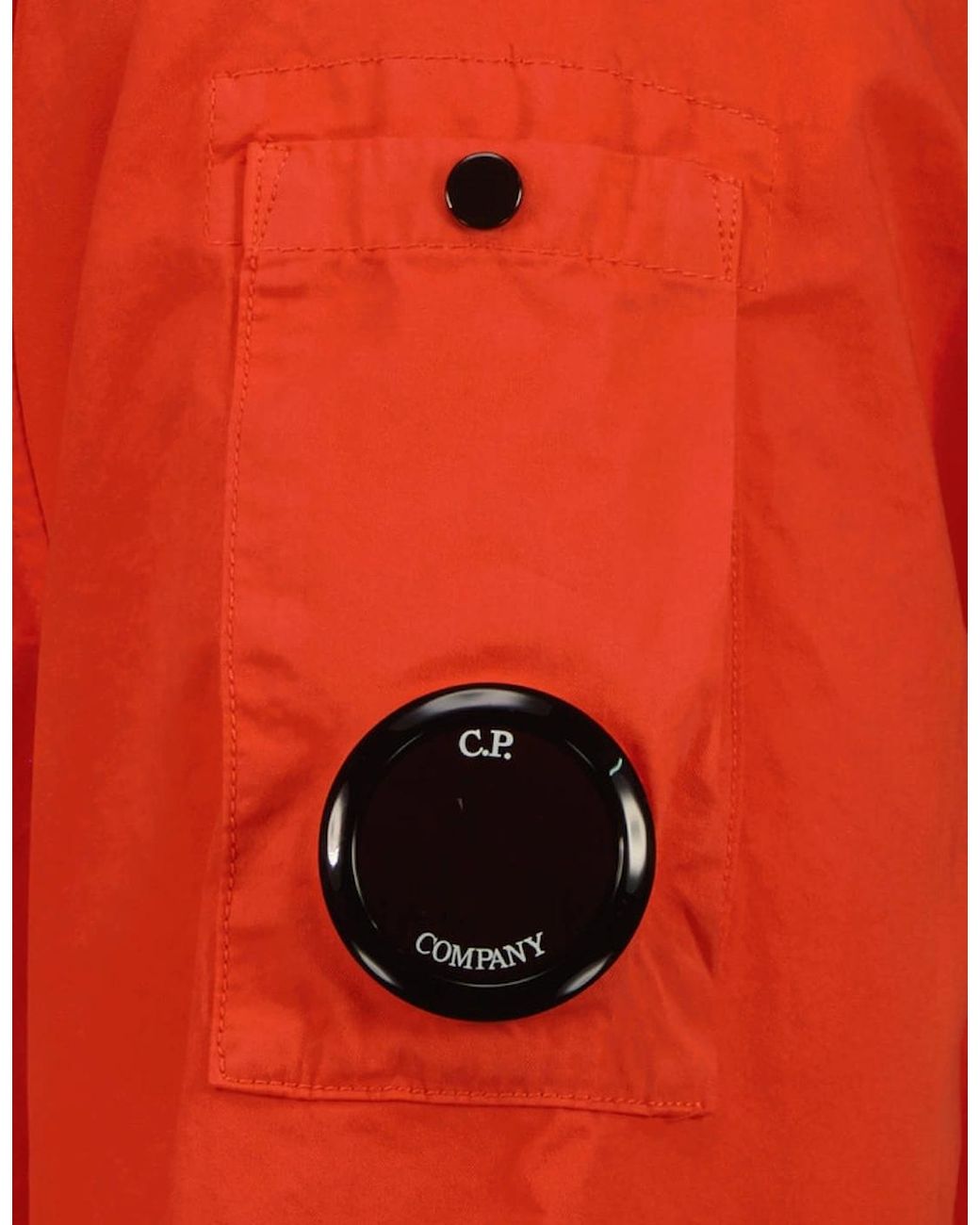C P Company Red Gabardine Zip Up Lens Overshirt for men