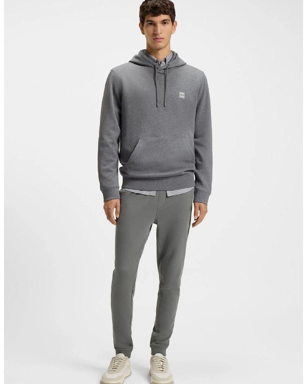 Boss Gray Sestart Solid Patterned Slim Joggers for men
