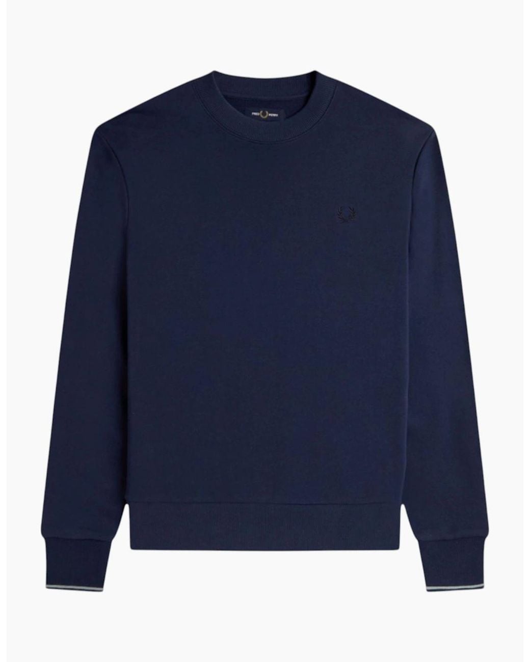 Fred Perry Blue Crew Neck Sweatshirt Embroidered Logo Pullover Cotton for men