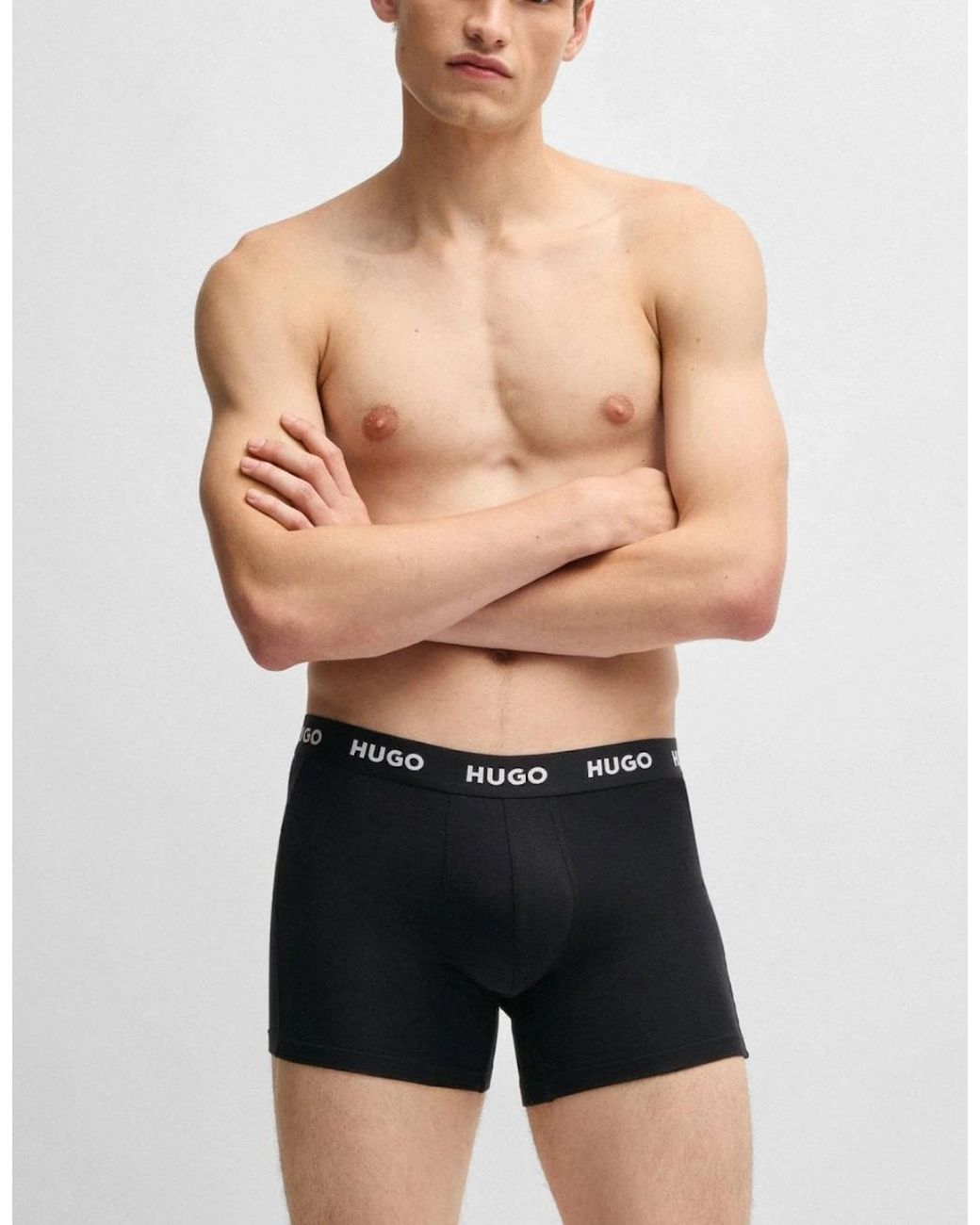 Boss Black Hugo Three-Pack Of Stretch-Cotton Boxer Briefs With Logo Waistbands for men