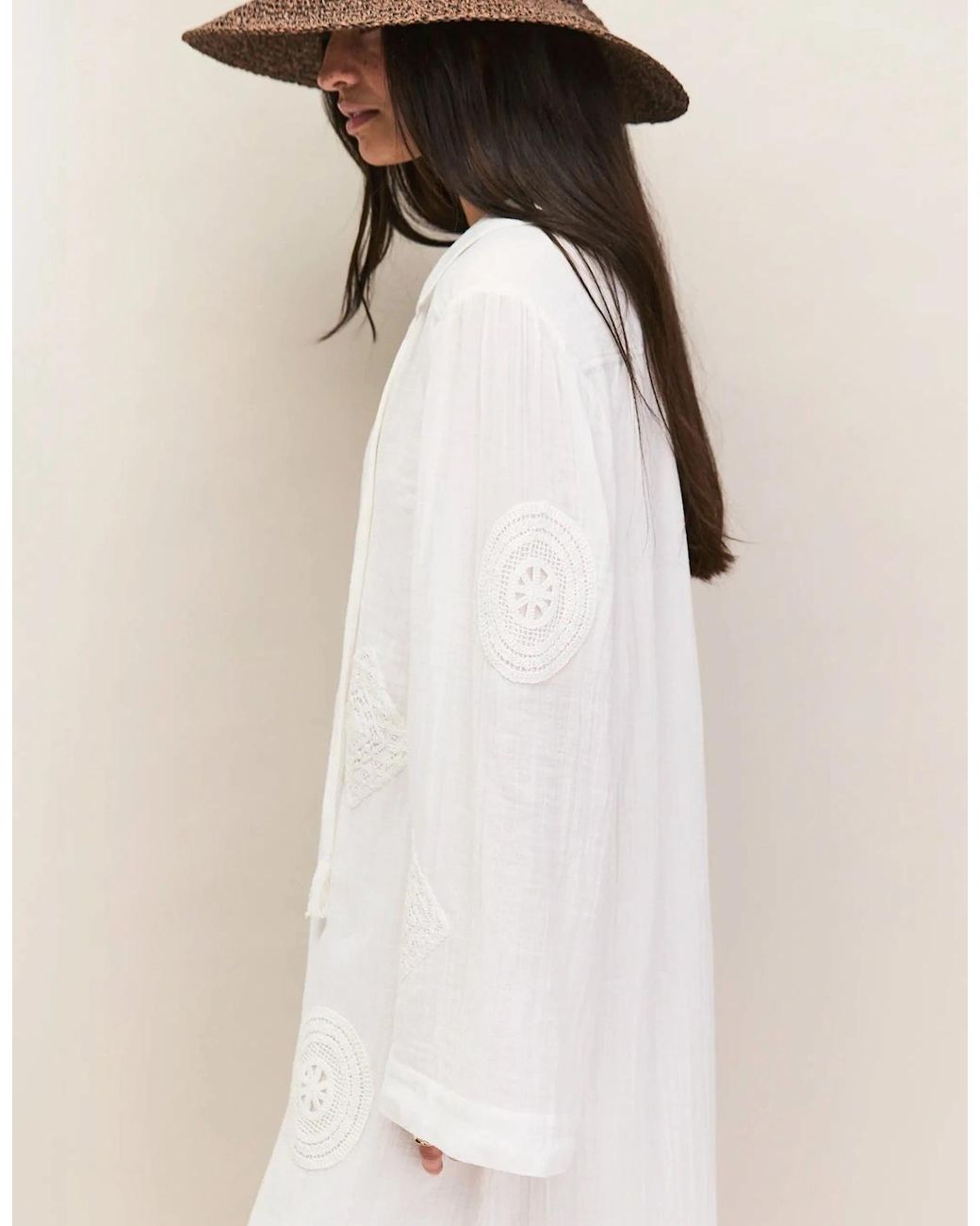 Ro&zo White Petite Cheesecloth Patchwork Kaftan Dress