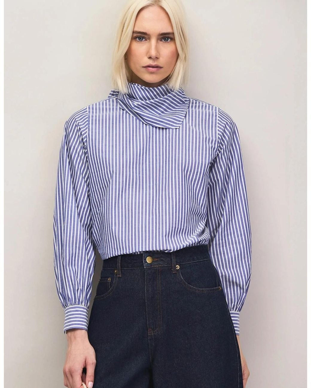 Ro&zo Purple Stripe Cotton Scarf Shirt