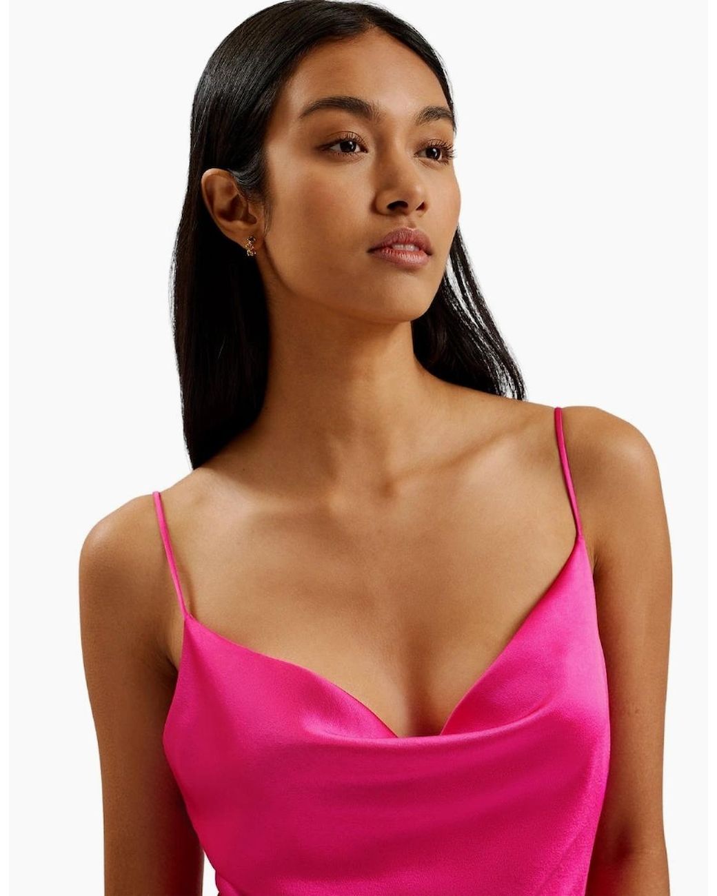 Ted Baker Pink Tunca Satin Cowl Neck Evening Midi Dress